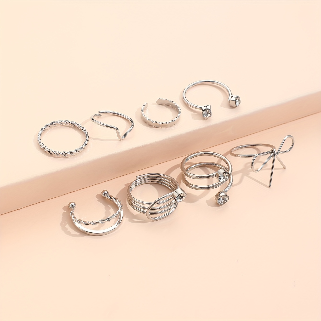 8pcs Iron Ring Rhinestone Circle Set